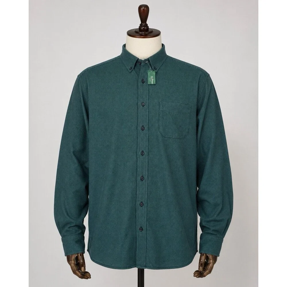 NWT LL Bean Wicked Good Flannel Shirt XL Tall Green Houndstooth Traditional Fit - Picture 1 of 10